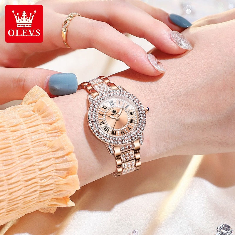 Stylish Quartz Women's Watch with Diamond-Studded Band