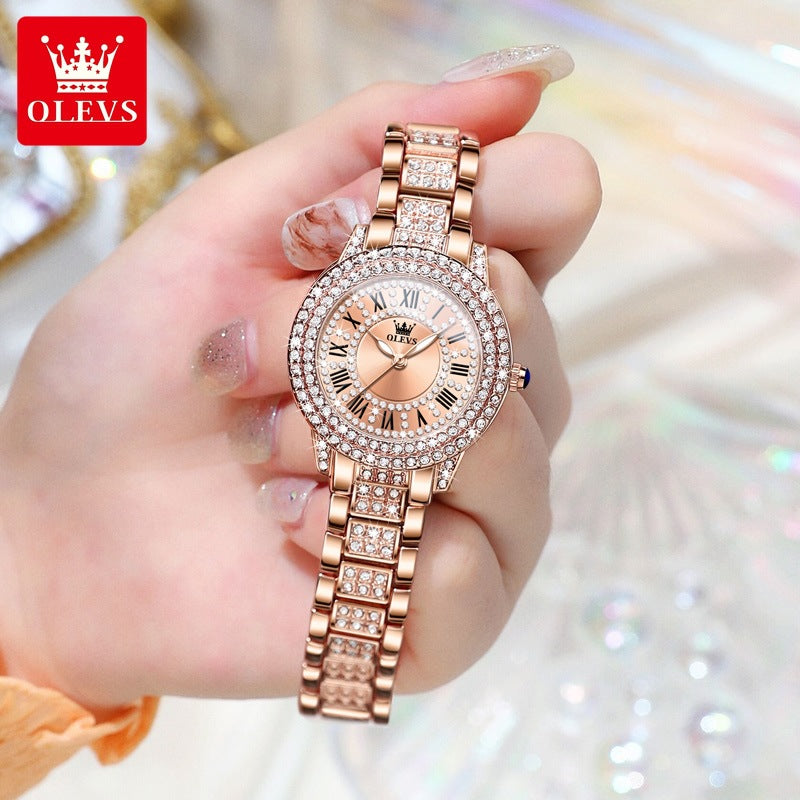 Stylish Quartz Women's Watch with Diamond-Studded Band