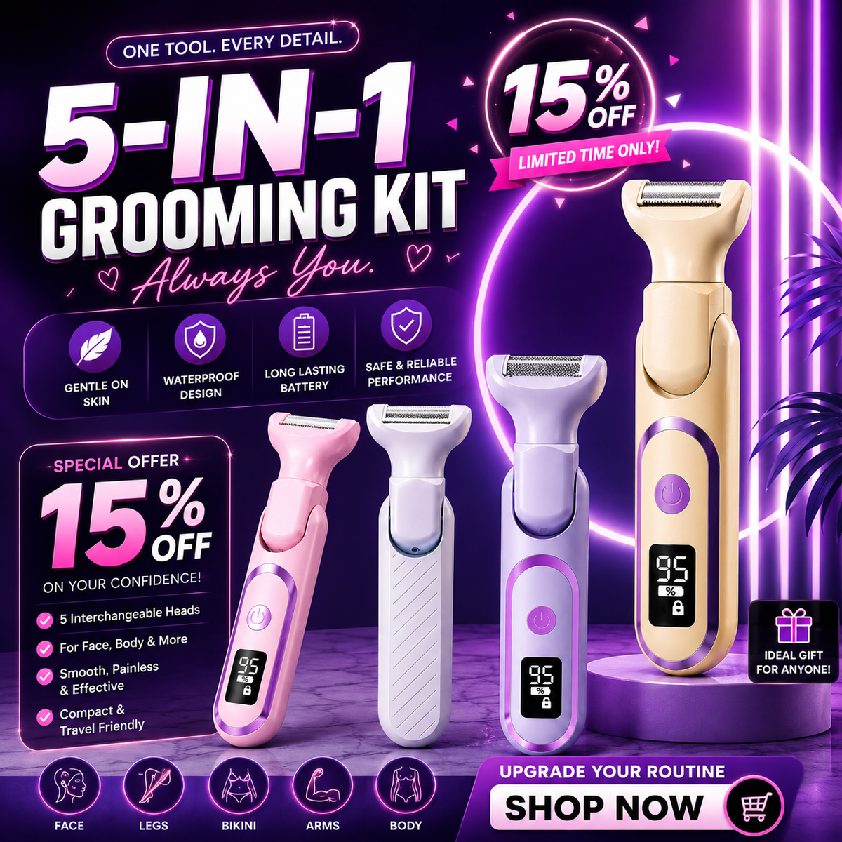 5-head Double-head Lady Shaver Private Part Hair Trimmer Electric Hair Trimmer Ladies Hair Removal Device